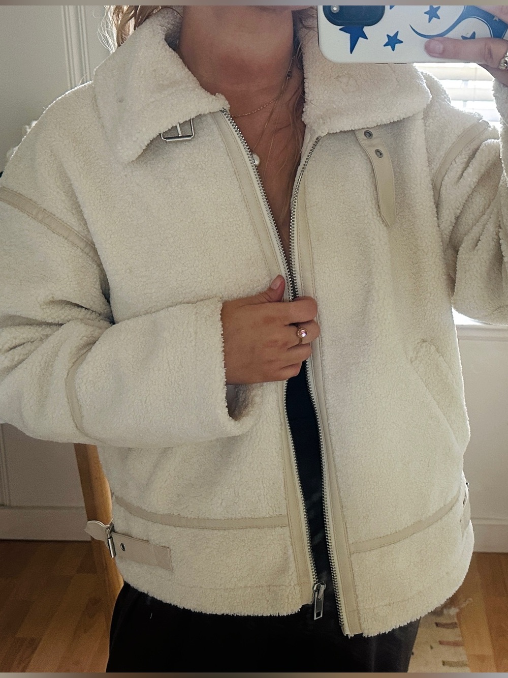 Scoop Cream Sherpa Bomber/Moto Jacket